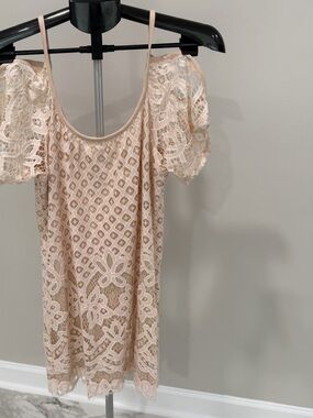 VENUS Blush Lace Cold-Shoulder Mini Dress